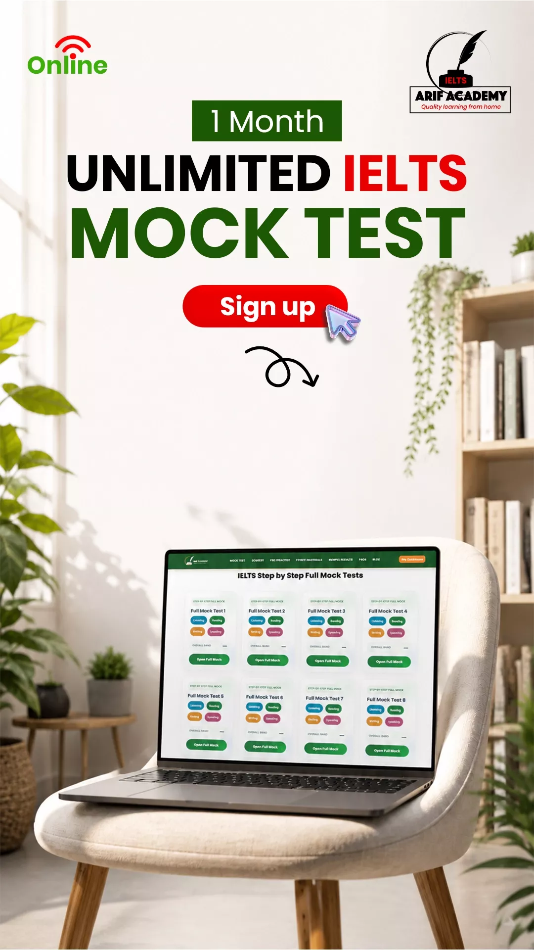 One-month unlimited online IELTS mock test by Arif Academy