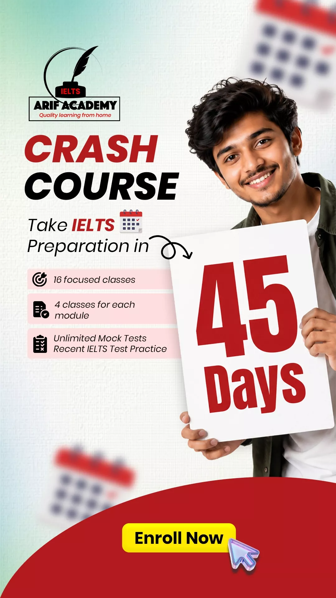 Online IELTS crash course with 16 focused classes and unlimited mock tests